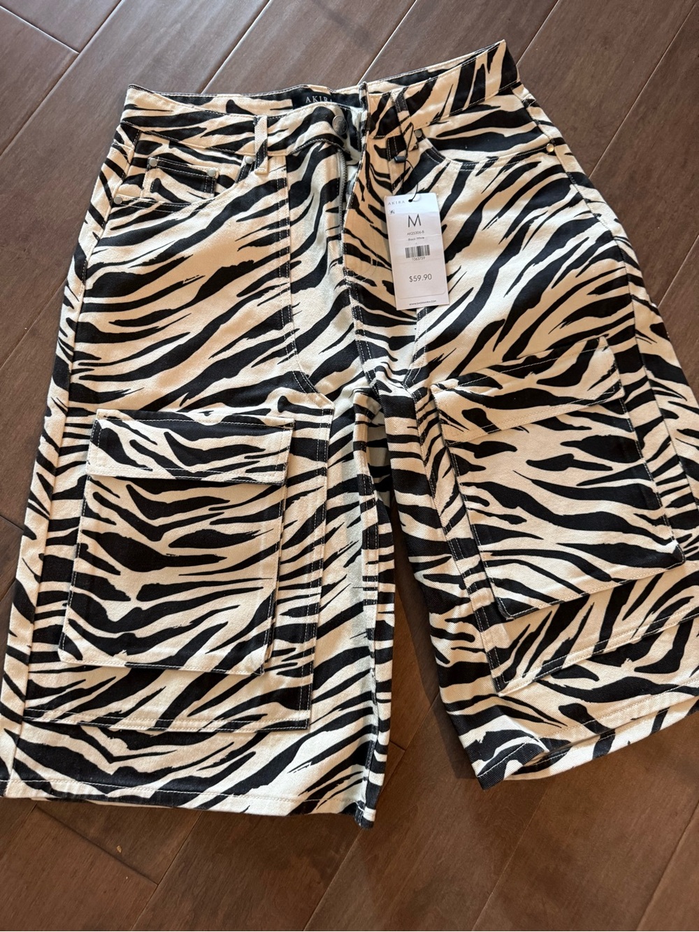 AKIRA Zebra Print High-Waist Women’s Shorts in Black and Cream